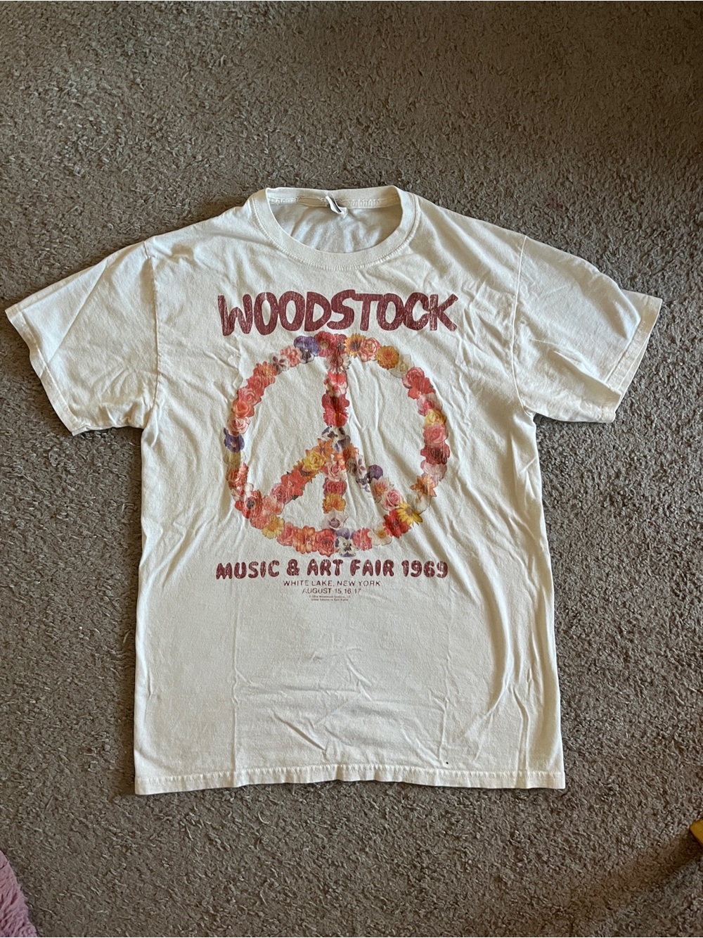 Fruit of the Loom White Woodstock Graphic Tee with Multicolor Peace Sign